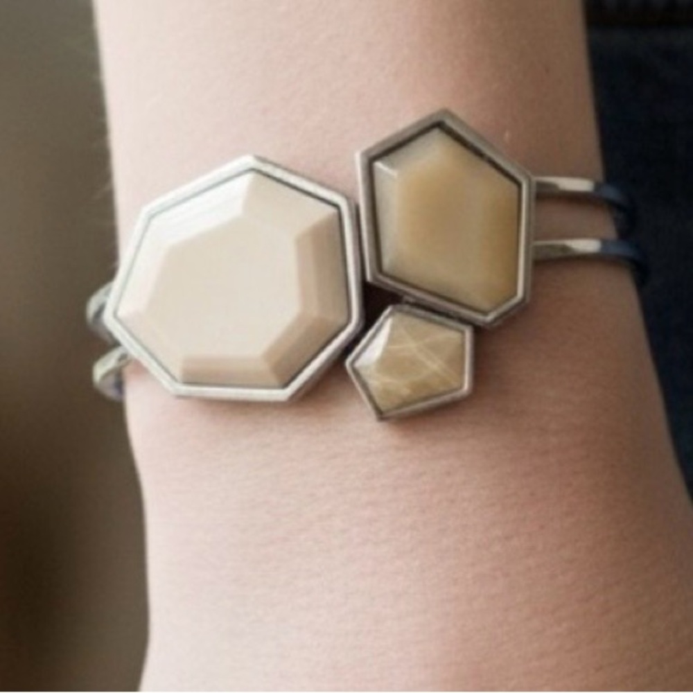 Hexagon Cream Cuff Hinge Bracelet